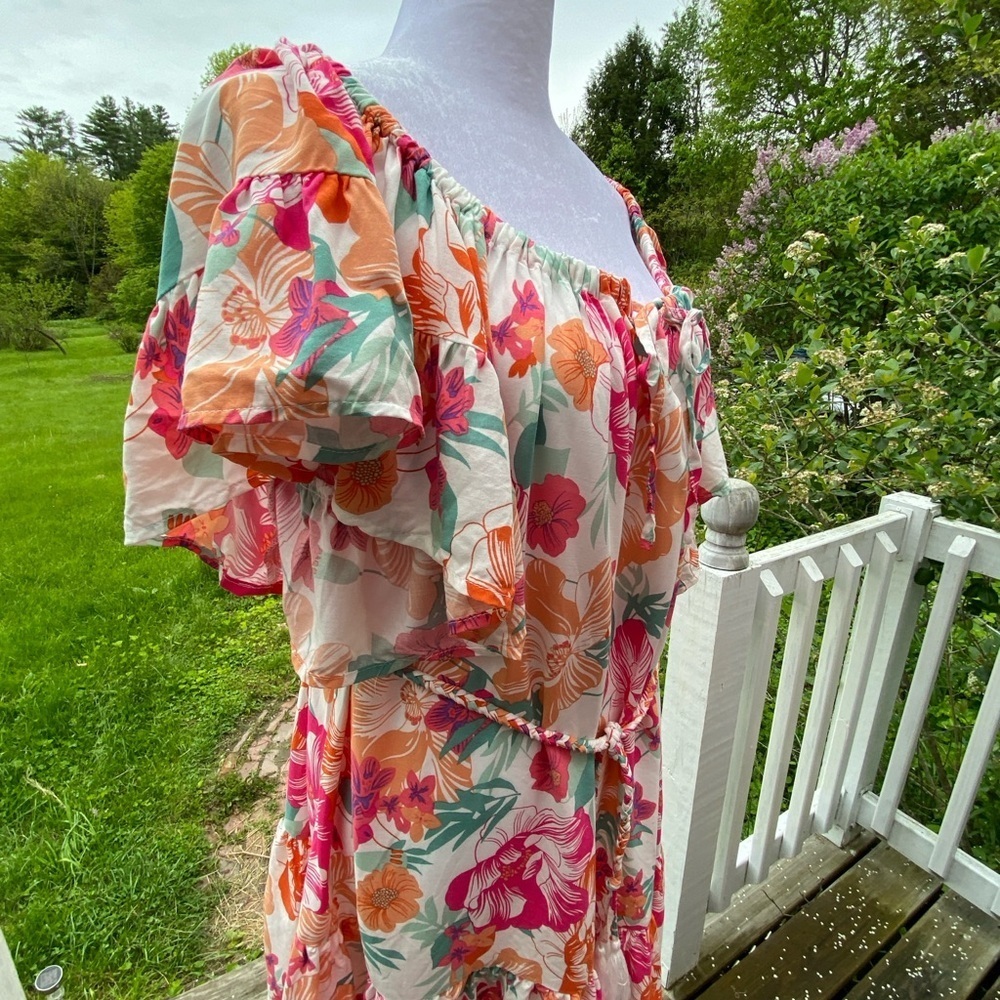 Rachel Zoe Pink Orange Rayon Mini Dress Ruffled Rope Belt Size Medium - Picture 7 of 15